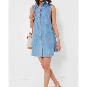 Tuckernuck Light Wash Denim Dot Sleeveless Charlie Dress NWT Small $148 Preppy